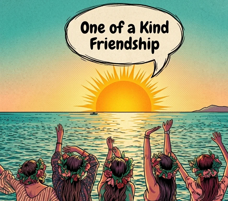 The same moment illustrated as a comic panel with a caption